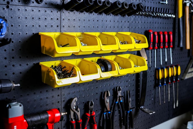 WallPeg Pegboard Organizer Bins – Durable Wall Organizer to Arrange Tools and Hardware for Peg Boards in Home, Garage, and Office (12 Count Medium Yellow Bins) - Image 3